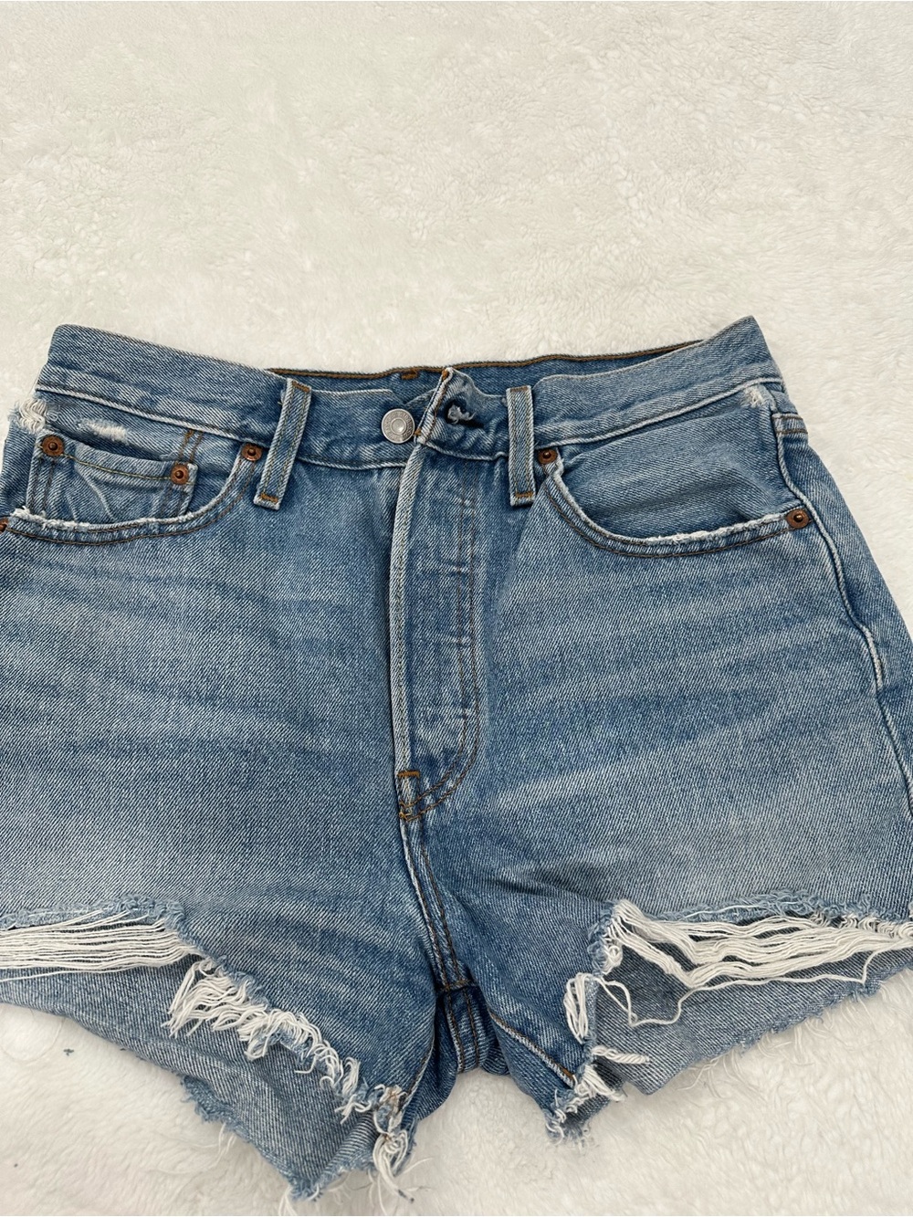 Levi's Light Blue Distressed High-Rise Denim Shorts size 26